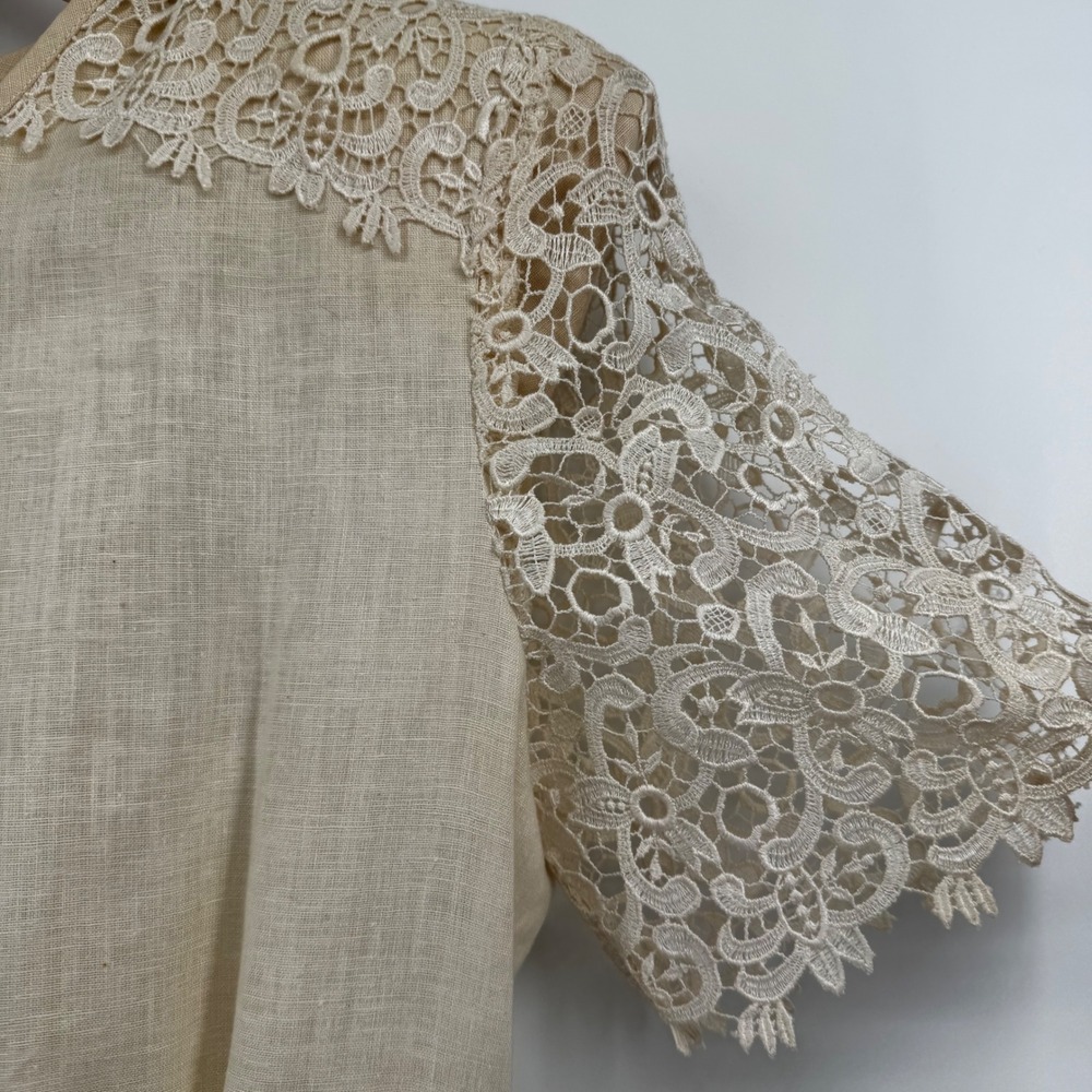 Vintage Handmade Embroidered Lace Linen Dress Cream Cottagecore Project Piece - Picture 9 of 16